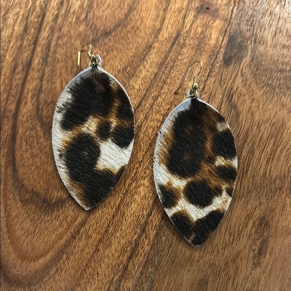 Salvaged Suede Jewelry - Cowhair animal print leather earrings, handmade, boho, leopard, festival